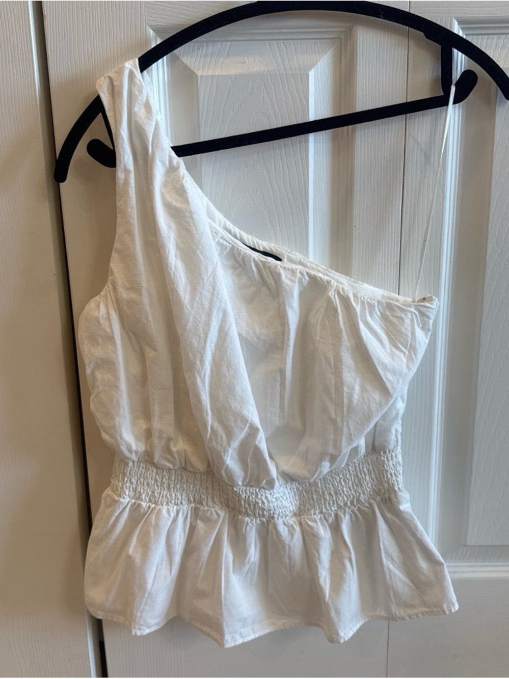 French Connection White One-Shoulder Peplum Camisole